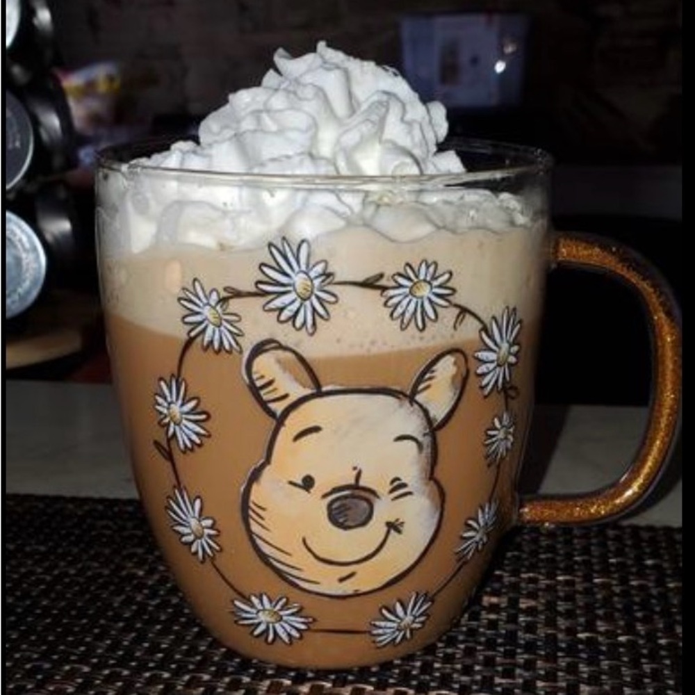 Disney Winnie the Pooh Glass Mug with Floral Design Glitter Handle - Picture 7 of 9